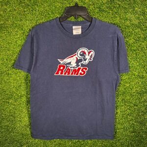 Port and Company Rams Graphic T-Shirt Mens Medium Navy Blue Cotton Short Sleeve